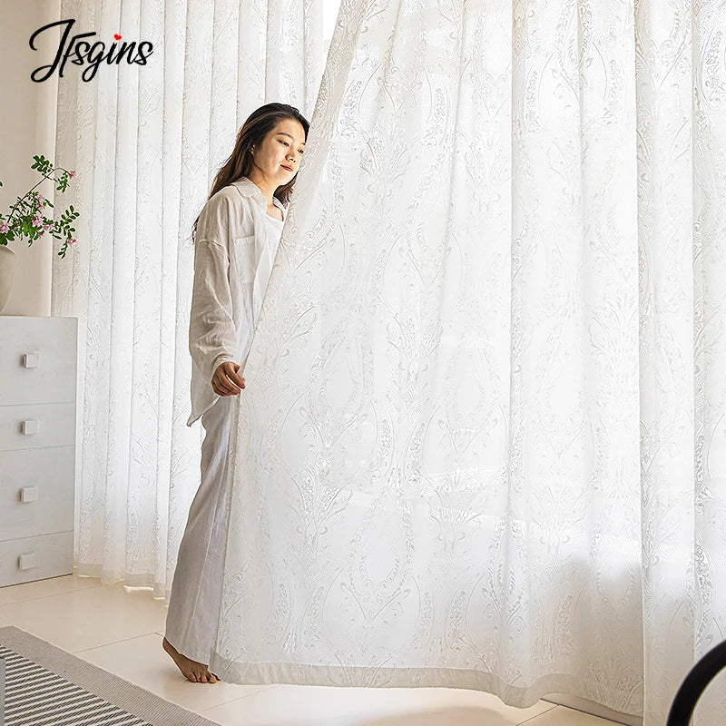 Cortinas francesas para sala de estar, cortina semitransparente sólida de lujo para balcón, visillo de tul personalizado para boda
