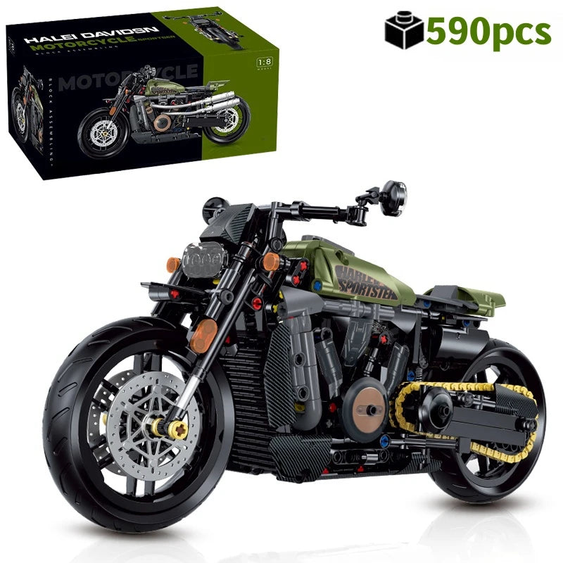 Ensembles de blocs de construction de moto 1:8, course rétro, moto de course, briques techniques, bricolage, décorations de table, jouets pour enfants et adultes