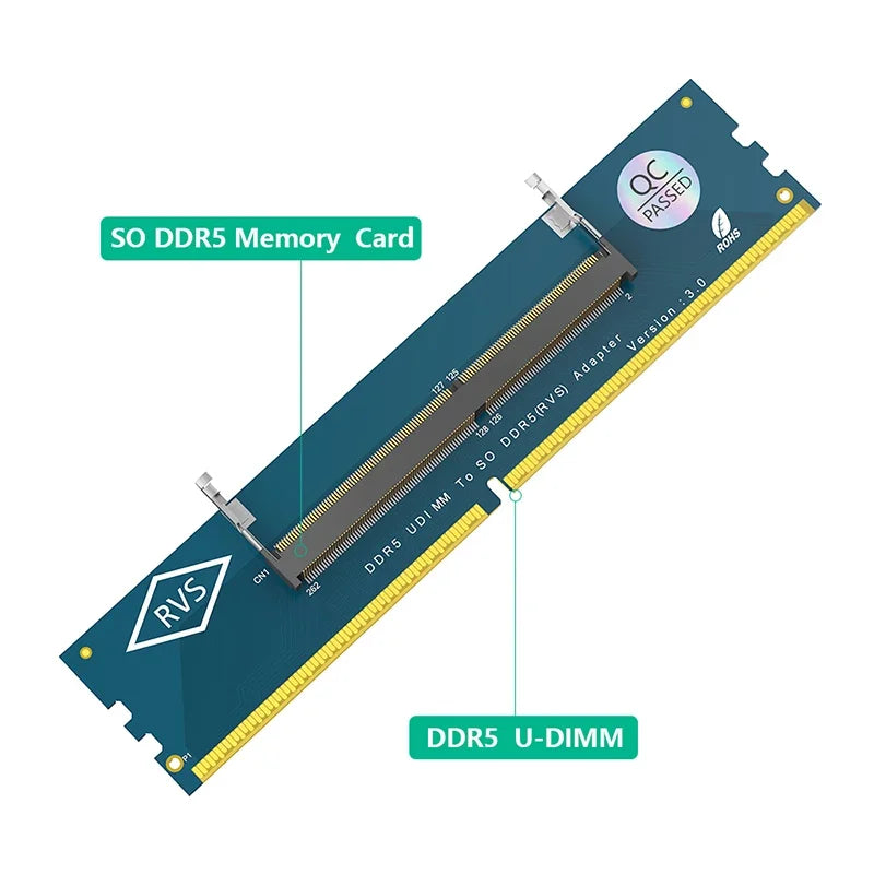 Convertisseur de testeur de mémoire SO DDR5 vers DDR5 U-DIMM ordinateur portable DDR5 mémoire SO-DIMM vers PC de bureau DIMM Riser carte adaptateur d'extension pour PC