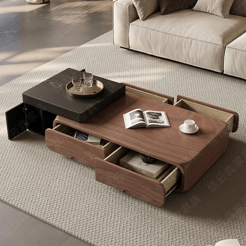 Mesa de centro pequeña de nogal, combinación de mesas auxiliares para apartamento, sala de estar, hogar, moderna, color crema, muebles de sala de estar.