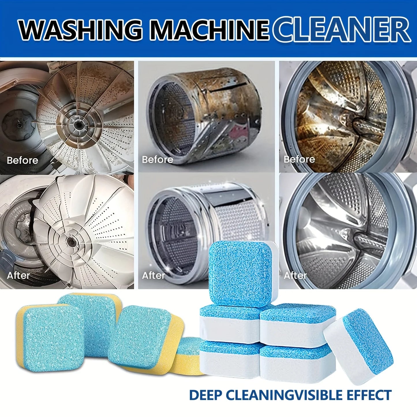 Washing Machine Cleaner Tablets 5/25/35 Units, Lemon Scent, Deep Cleaning, Dirt Remover, Drum & Tub Cleaner for Clean Washing Machines