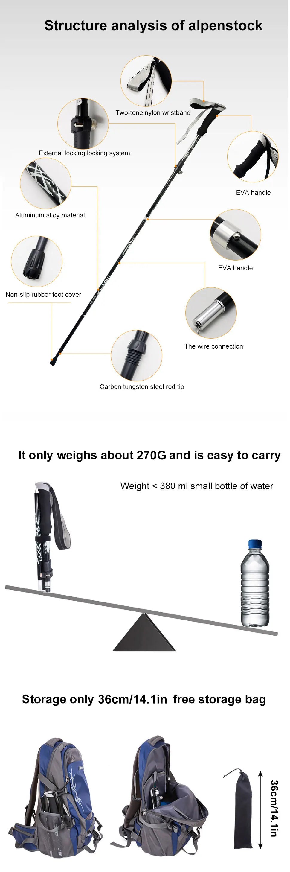 Bâton de Trekking pliable Portable en plein air, 5 sections, bâton de randonnée, Club télescopique pour personnes âgées nordiques, bâtons de marche de Camping