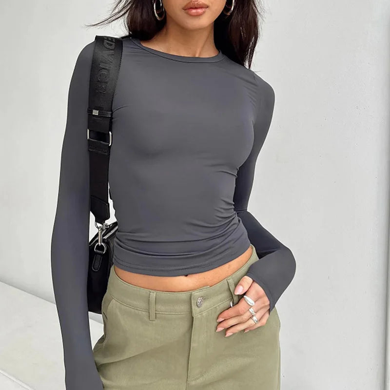 Camisetas casuales de manga larga para mujer, jerséis de ajuste Delgado, camisetas básicas, camisetas de calle para mujer, primavera, otoño