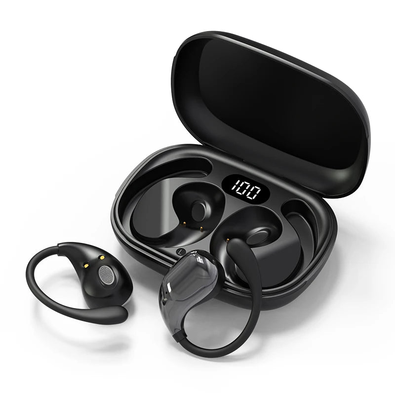 Écouteurs TWS Bluetooth 5.4 Crochet d'Oreille — HiFi Stéréo, Étanche, LED, Longue Veille, Tactile