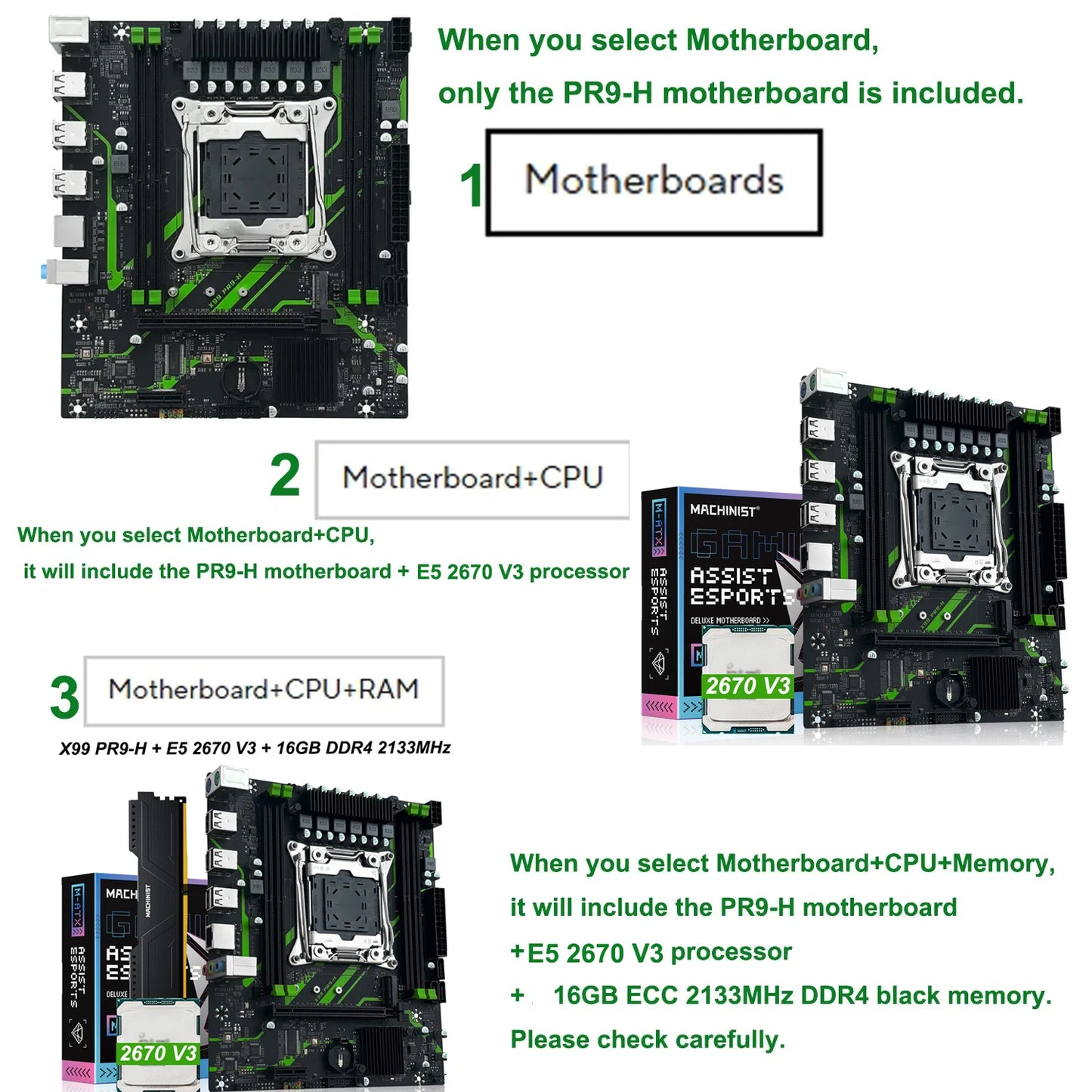 Carte mère PR9-H MACHINIST X99 LGA 2011-3, ensemble combo en option, processeur Xeon E5 2670 V3, 16 Go de RAM DDR4 ECC, mémoire NAME M.2