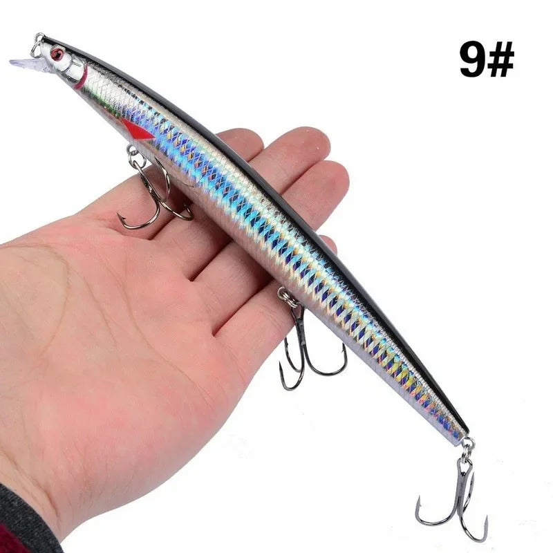 Leurre de pêche au vairon en plastique, appât Éldur, manivelle laser, gros faux poissons, appâts de pêche en mer, 16 couleurs, 18cm, 24g