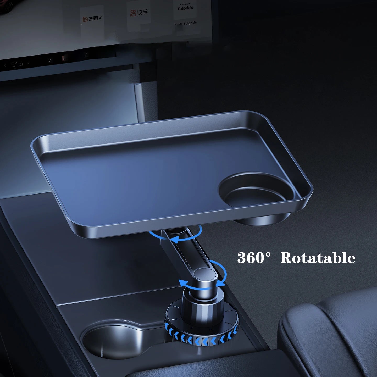 Tablette de table pivotante pour porte-gobelet de voiture Eary, plateau de repas pour siège avant/arrière, support pour manger, boire et sauces, idéal pour les voyages en voiture