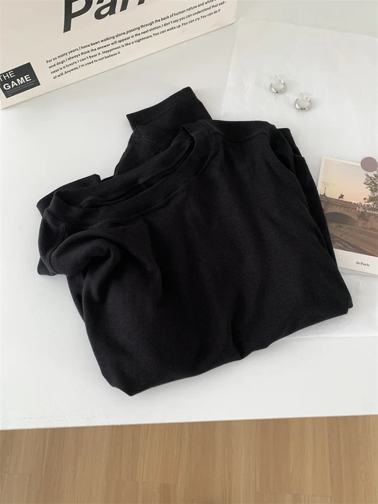 Camiseta de manga larga para mujer, de seda y lana empalmada, top fino, suave, ceroso, de color liso, para primavera y verano.