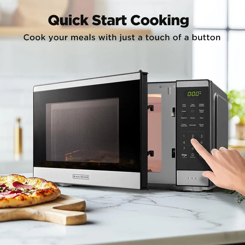 Microondas de encimera BLACK+DECKER de 0,9 pies cúbicos, 6 menús automáticos, bloqueo infantil, 10 niveles de potencia, inicio con un solo toque, panel digital
