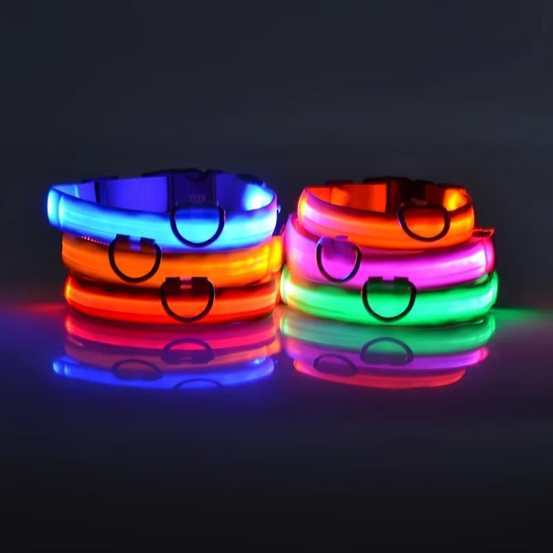 Correa LED de nailon intermitente para perros, seguridad nocturna, brilla en la oscuridad, collar estructural para perros de compañía Shoous