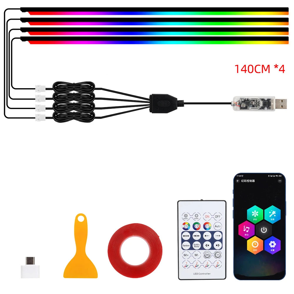 Lumières d'ambiance Led 18 en 1 pour voiture, symphonie, application Bluetooth, banderole de couleur RGB 214, bande acrylique ar