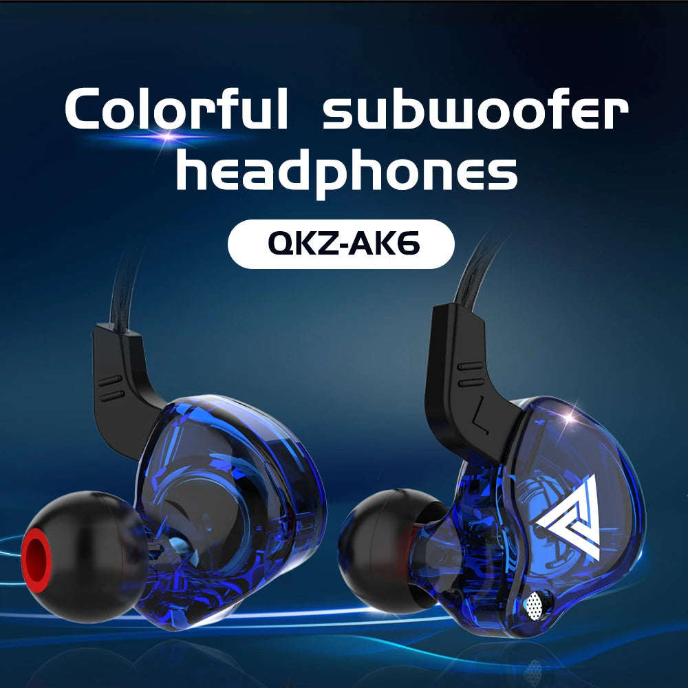 Original QKZ AK6 Copper Driver HiFi Wired Earphone 3.5MM Running Sports Headset Bass Stereo Headphone Music Earbuds In-ear with Mic