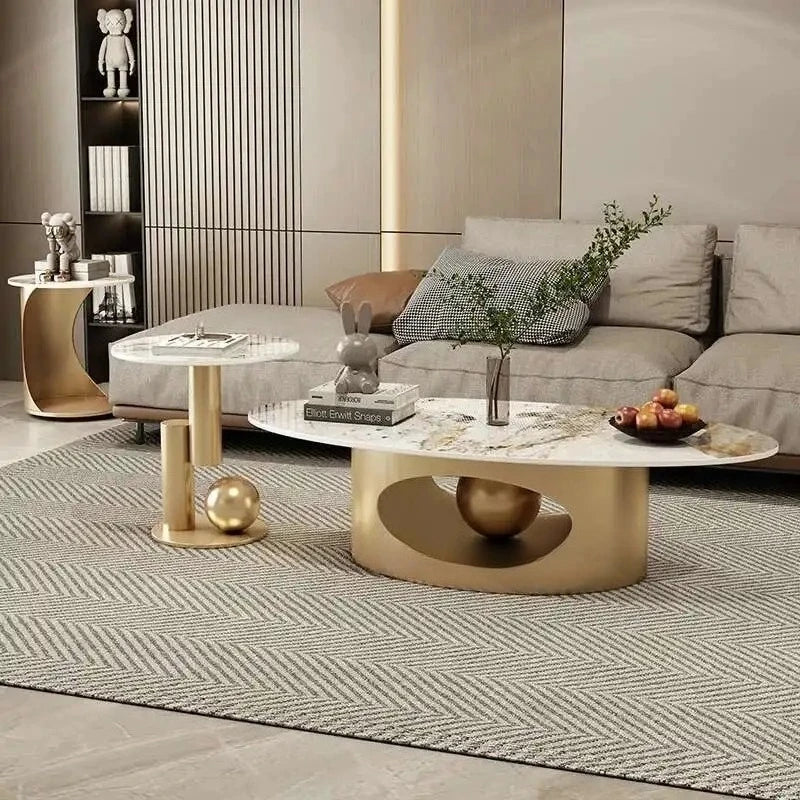 Modern coffee tables marble effect Deluxe Nordic oval white metal side table Premium Low Lounge Tables home furniture