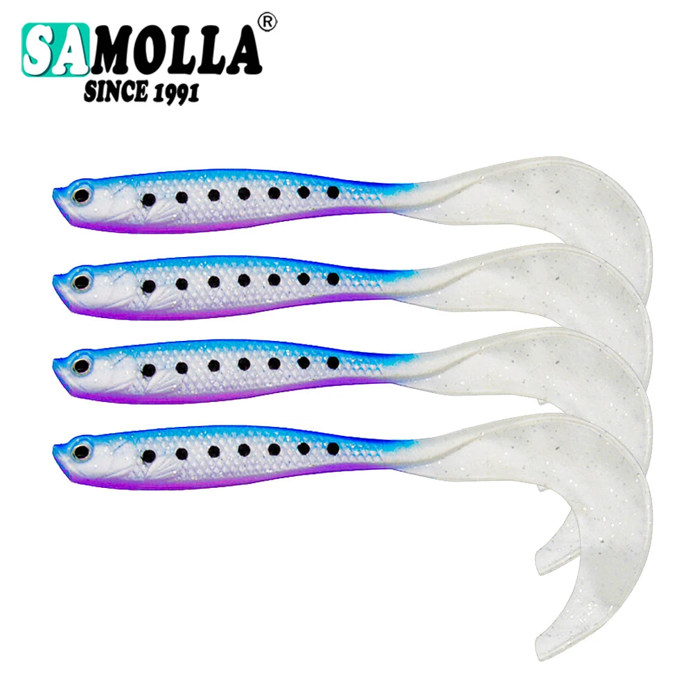 4 Pcs/lot Soft Worm Baits, Long Tail Bass Lures, Realistic Fishing Lure 4 Pieces Fishing Lure Jigs Wobblers 12.5cm 55g Shad T-tail