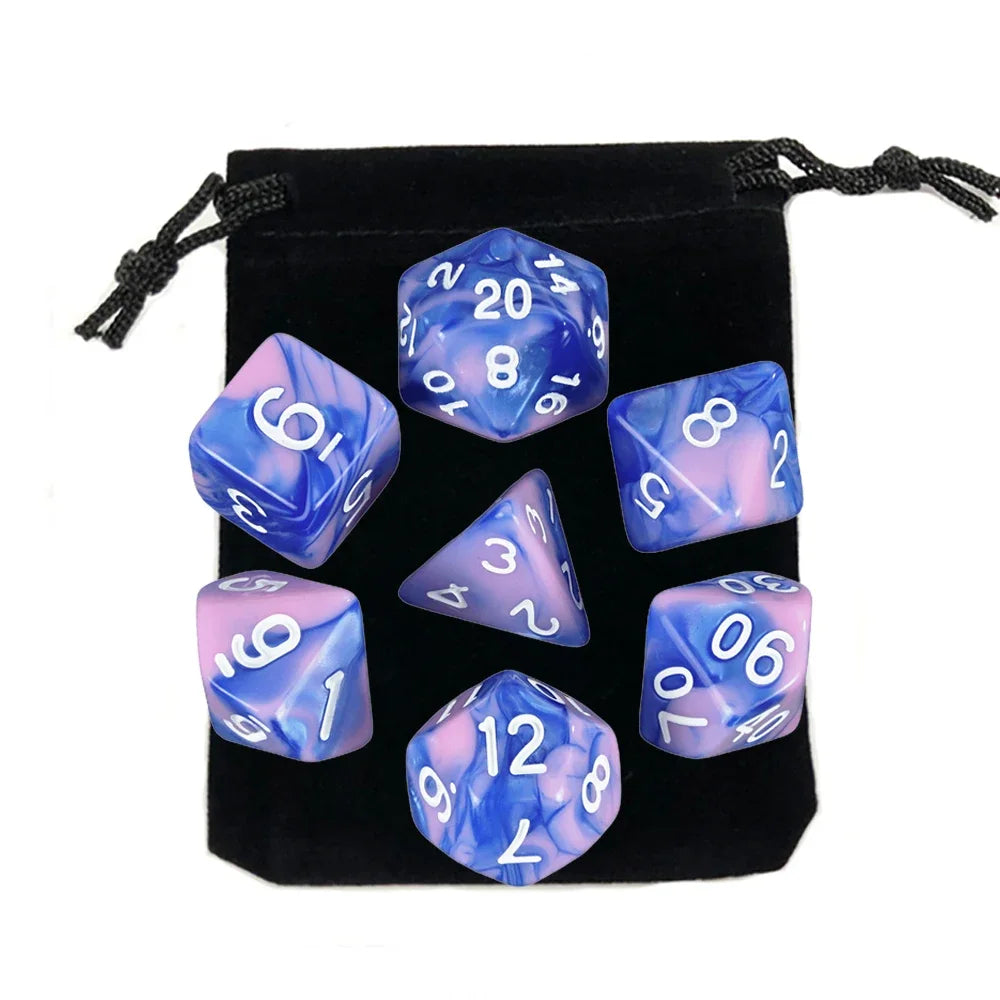 Dados poliédricos con bolsa, juego de mesa, desayunos, DnD, d4,d6,d8,d10,d %,d12,d20, 7 piezas