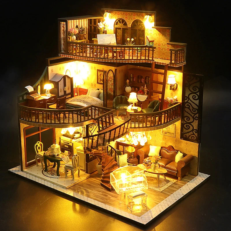Wooden Dollhouse, 3D Puzzle, Building Model Kit, Small Room Toy Production, Bedroom Decoration with Furniture, Gifts