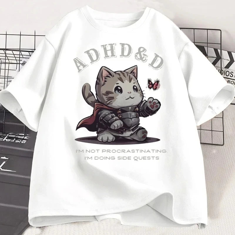 Camiseta divertida con estampado gráfico de TDAH y yo no procrastinamos, camisetas de manga corta de verano, camisetas holgadas con estampado gráfico Y2K
