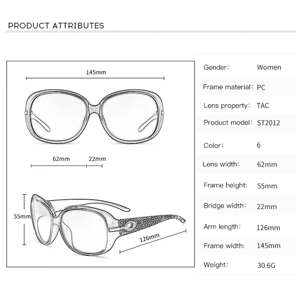 Lunettes de soleil polarisées pour femme — design mode classique, grand cadre, vintage