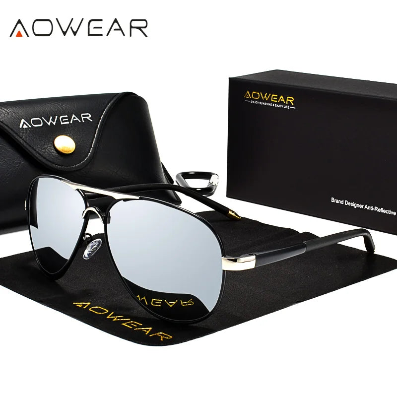 AOWEAR Men's Aviator Sunglasses Men Mirror Polarized Sunglasses for Men HD Driving Pilot Sunglasses Men's Sunglasses
