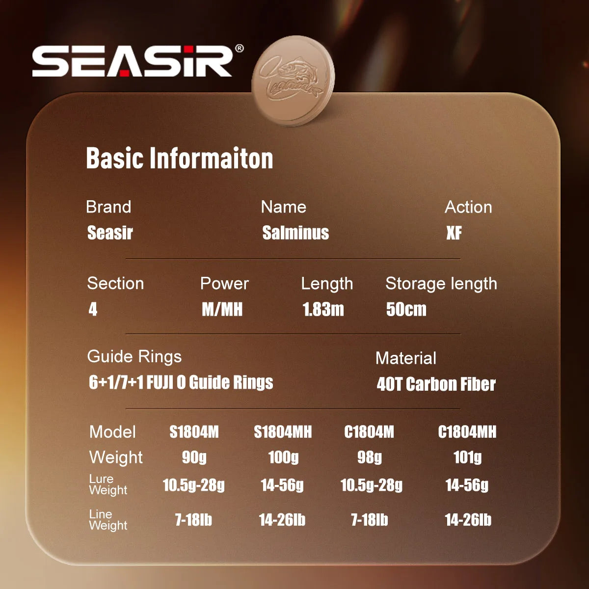 Seasir Salminus XF M/MH canne à pêche Spining & Casting FUJI O anneaux de guidage 1.83M glisser 7-9KG 4 pièces canne de voyage complète robuste