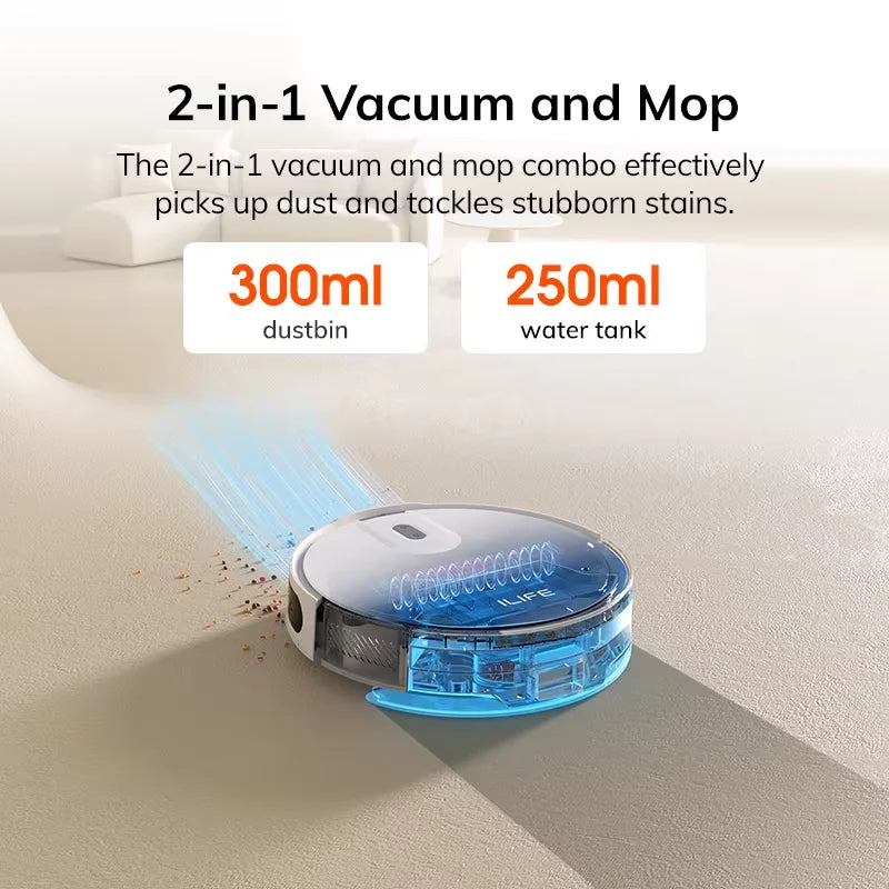Robot aspirateur 5000 Pa — navigation gyroscopique, auto-chargement, brosse rotative