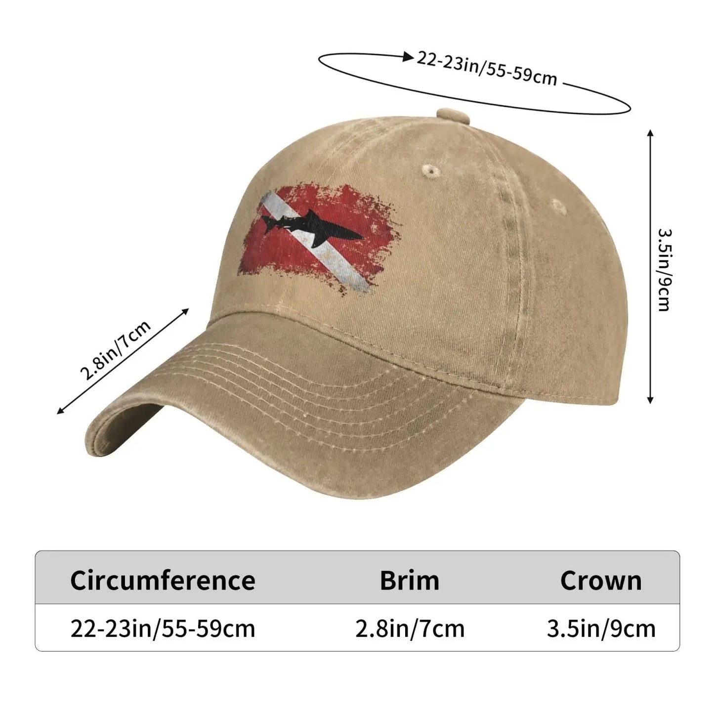 Unisex Retro Sport Denim Cap, Adjustable Snapback, Plain Baseball Cowboy Hat, Vintage Shark Diving Sensation