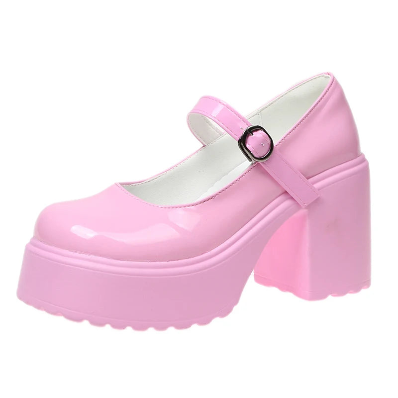 Chaussures Mary Jane noires à talons très hauts pour femme 2026, escarpins gothiques à plateforme épaisse, grande taille, avec boucle de cheville, chaussures de soirée Lolita 42