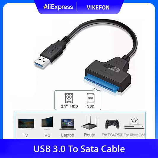 Câble SATA vers USB 3.0/2.0 jusqu'à 6 Gbps pour disque dur SSD externe 2.5 pouces, adaptateur SATA 3 22 broches, cordon USB 3.0 vers Sata III