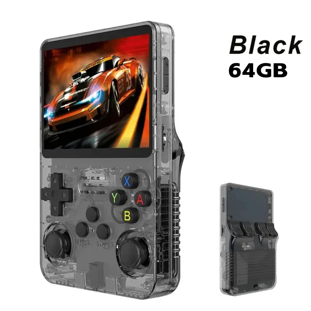 R36S ARKOS Consola de videojuegos portátil retro de 3,5 pulgadas IPS con múltiples colores disponibles, pantalla de reproductor portátil, 64GB de juegos