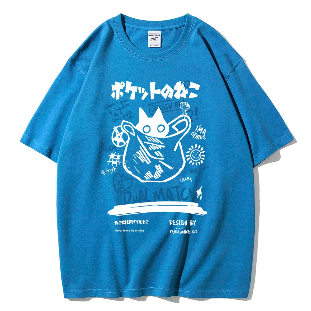 T-Shirt Chat Kawaii Harajuku — Couple Streetwear Y2K Manches Courtes 2024