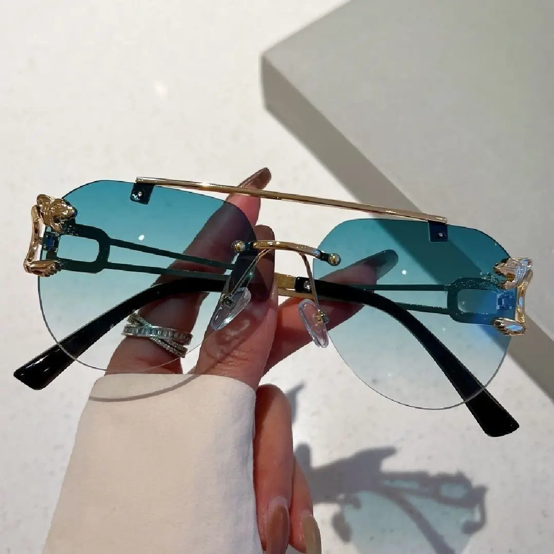 Women's Vintage Rimless Sunglasses, Luxury Sun Glasses, Women's Fashion Eyewear, Breathable Shades, 2023