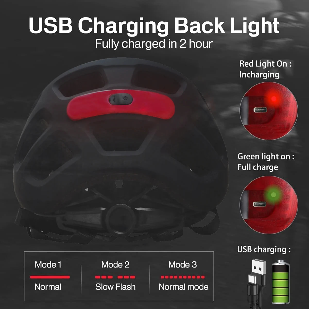 Casque vélo avec feu arrière LED USB rechargeable — lunettes de soleil intégrées, cyclisme route/VTT