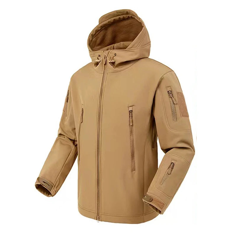 Chaqueta polar SoftShell para hombre, cortavientos con capucha para pesca, senderismo, camping, escalada, esquí, pantalones cálidos para otoño e invierno