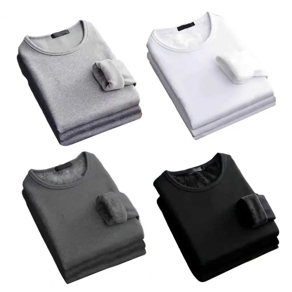 Winter Men's Thickened Velvet Warm Top Long-Sleeved Thermal Underwear Men's Round Neck Fashion T-shirt