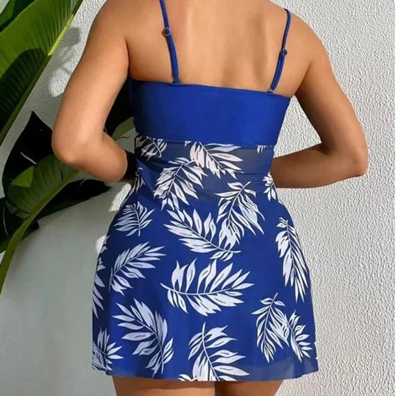 Maillot de Bain Fendu Femme 2024 — Robe Courte Sexy, Taille Haute, Maille Imprimée, Plage