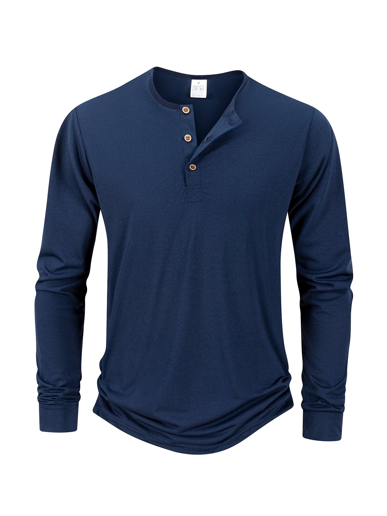 Camiseta Henley de manga larga para hombre, color liso, informal, transpirable, versátil, a la moda, ajustada, otoño