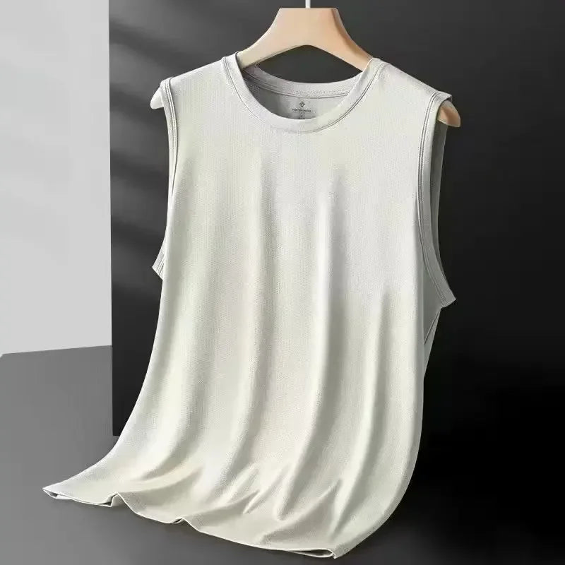 Débardeur en maille de soie glacée pour homme 2026 – Léger, sportif, sans manches, pour l'été – T-shirt décontracté et tendance