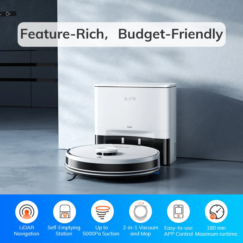 Robot aspirateur 5000 Pa — auto-vidange 60 jours, application, télécommande, 180 min