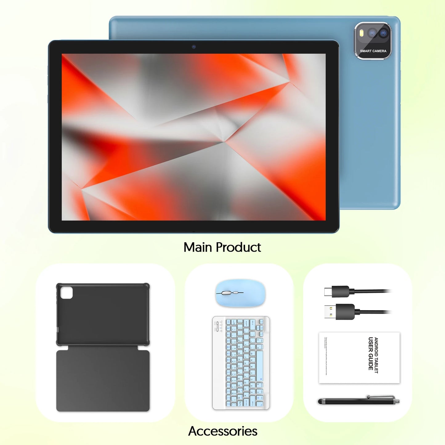 BAKEN Tableta Android 15 de 10 pulgadas, procesador de cuatro núcleos, 12 GB (3+9 de expansión) RAM + 64 GB de almacenamiento, WiFi 5G, cámara dual 1280*800