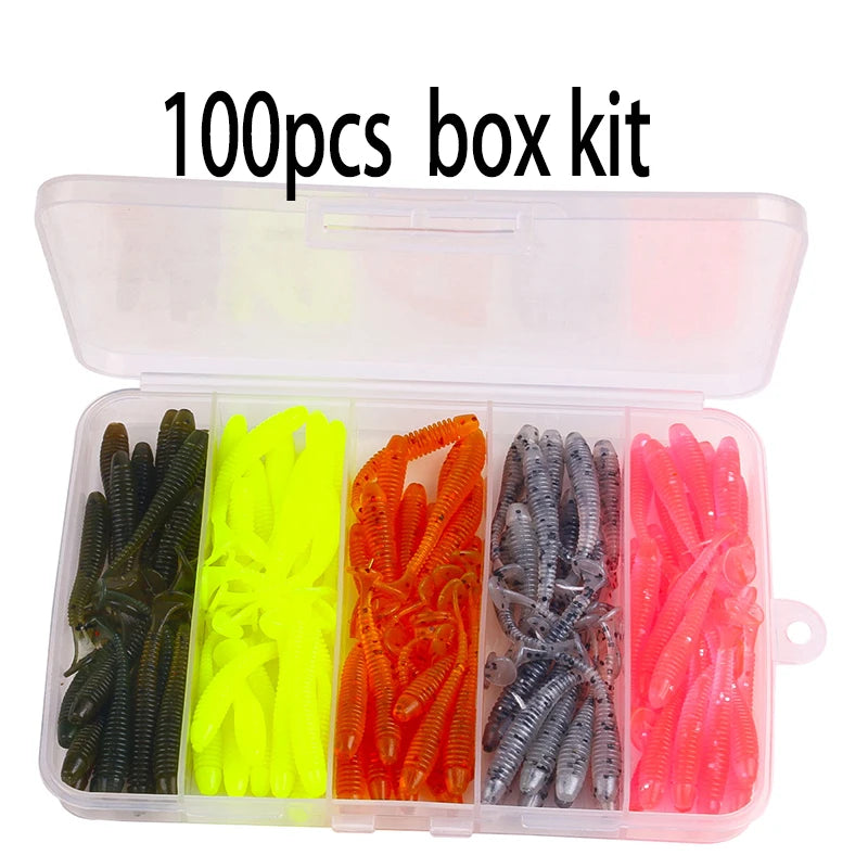 Hengjia 10-50pcs/lot 4.5CM Small Soft Silicone T-Tail Worm Swimbait Lure Fishing Tackle for Carp Black-bass Pike