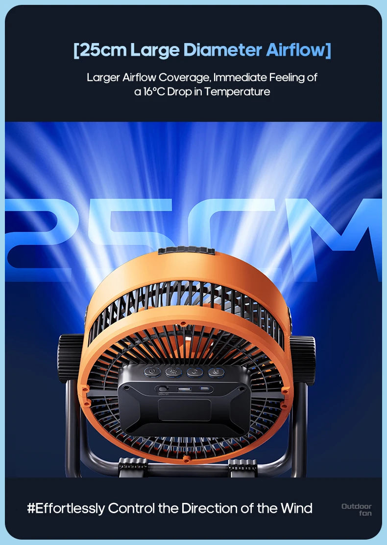 Ventilateur de Camping en plein air Portable 6 en 1, 20000mAh, Rechargeable, sans fil, ventilateur de plafond pour tente, réglage à 4 vitesses, éclairage LED, batterie externe