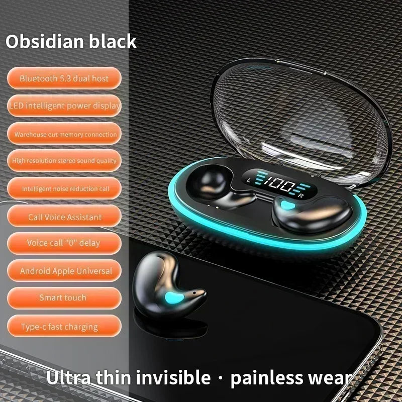 X55 Wireless Sleep Earbuds Mini Headphones for Work TWS Bluetooth Stereo Earphone Hidden Headsets with HD Call Waterproof Mic