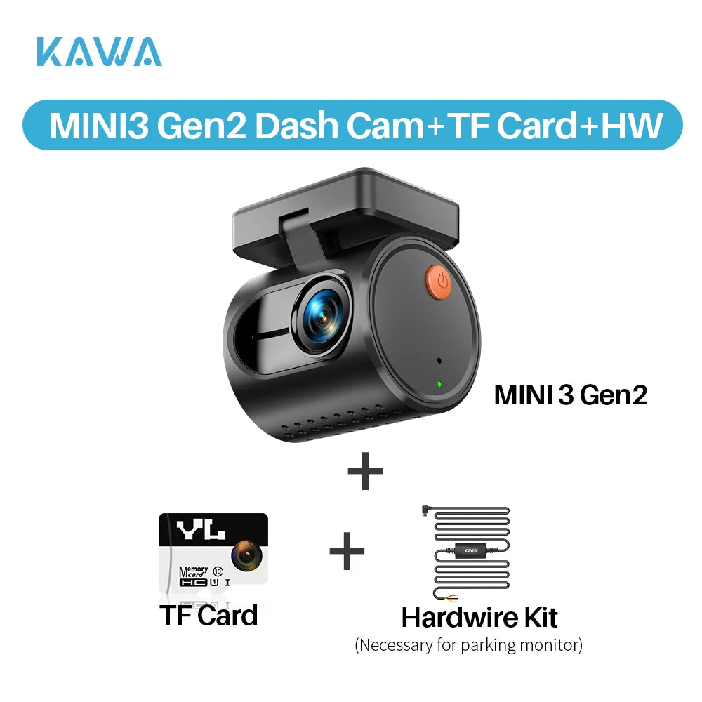 MINI3 Gen2 KAWA - Pequeña cámara de salpicadero para coche DVR, grabadora de vídeo automática, 2K WiFi y APP/control por voz, visión nocturna 2025 - Nueva Dashcam mejorada