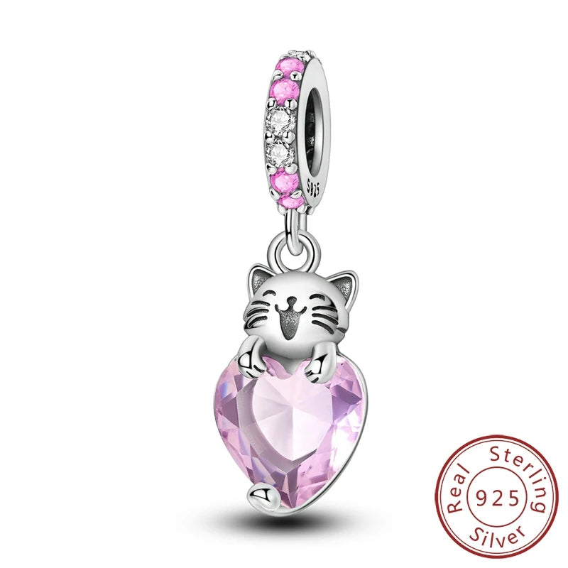 Abalorios de plata de ley 925 con huellas de perro, gato, corazón, animales, abalorios que se ajustan a pulseras, collares, colgantes, joyas para mujer, para hacer tú mismo