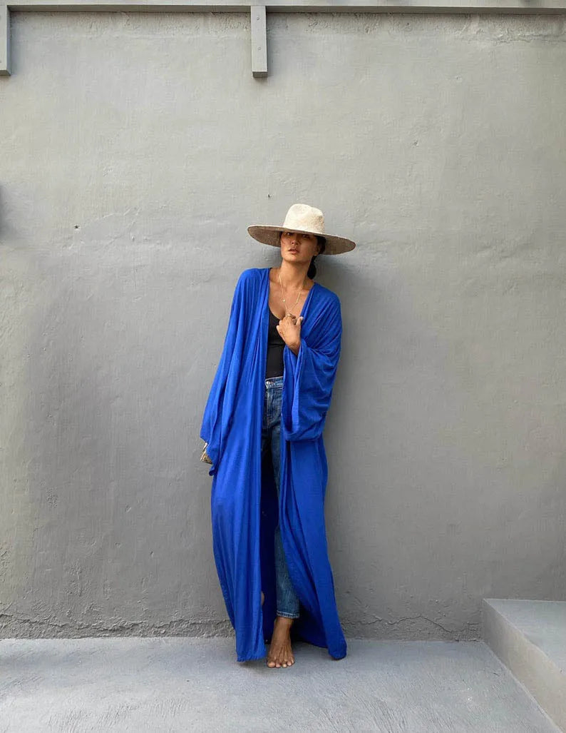 Robe de Plage Longue avec Ceinture pour Femme, Kimono Sexy, Cardigan d'Été, 5 Couleurs Unies