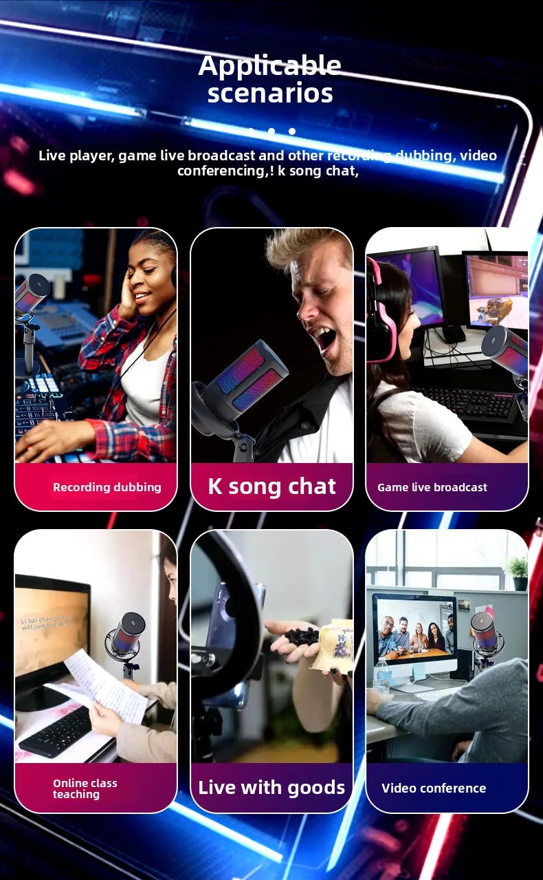 Microphone USB Professionnel à Condensateur RGB — Enregistrement, Gaming, Streaming Direct