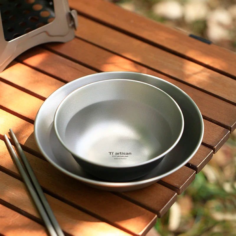 Tiartisan-Filles à repas de camping en titane, assiettes, ustensiles, randonnée en plein air, ultraléger, portable, empilable, plats à salade, ensemble de britware