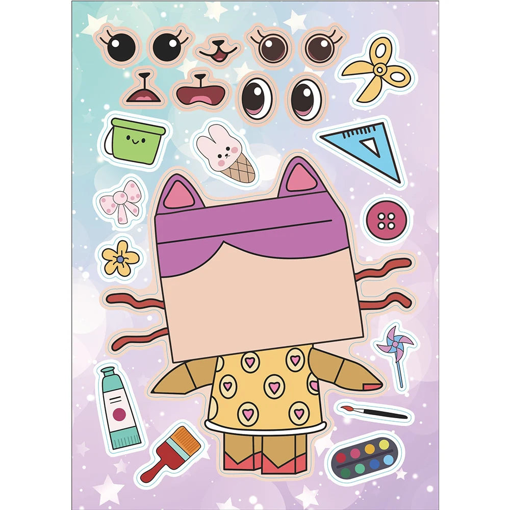 Puzzle autocollants visage pour enfants — dessin animé, DIY, éducatif, cadeau, 6/12 feuilles