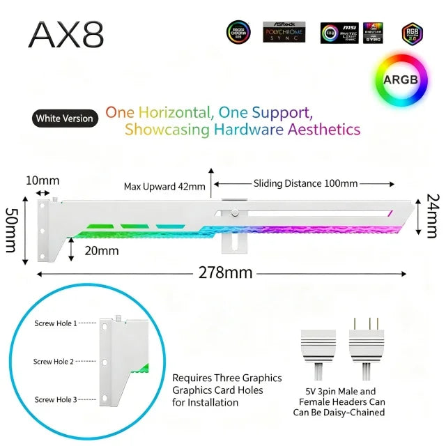 Support de carte graphique ICE Whale AX8, 5V 3PIN ARGB, synchronisation de l'éclairage de la carte mère, support de carte graphique VGA pour ordinateur