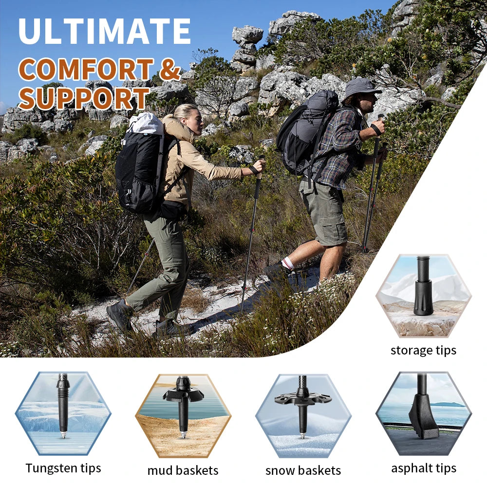 Naturehike baton de randonnée 2 pièces baton telescopique Fibre de carbone baton de marche randonnée léger accessoir randonnee Bâton d'escalade canne telescopique baton marche nordique carbone canne pliable randonnée